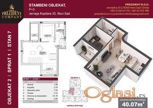 Prodajem stan 40m2 na 1. spratu, granica Limana i Telepa